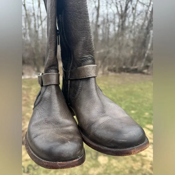 Frye Engineer Boots Brown Leather Moto Harness Mid Calf Distressed 7.5 B - Picture 10 of 16
